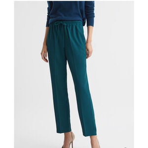 Reiss teal Hailey Drawstring Tapered Pull-On Trouser Pants Career Preppy Sz 12 P